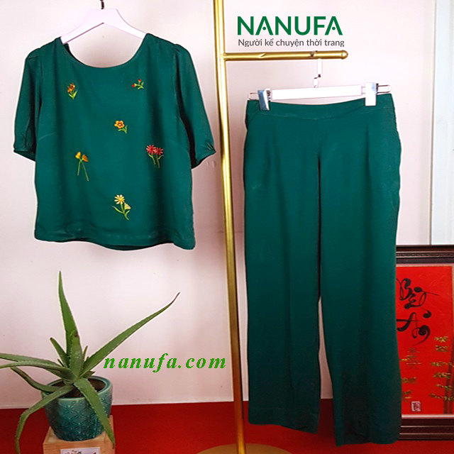 Đồ bộ nữ dài tole 6 bông xanh