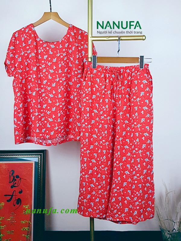 đồ bộ nữ tole bông đỏ