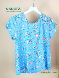 Đồ bộ vải Tole bông màu xanh 5 đồ bộ nữ tole bông xanh hoa đỏ, áo