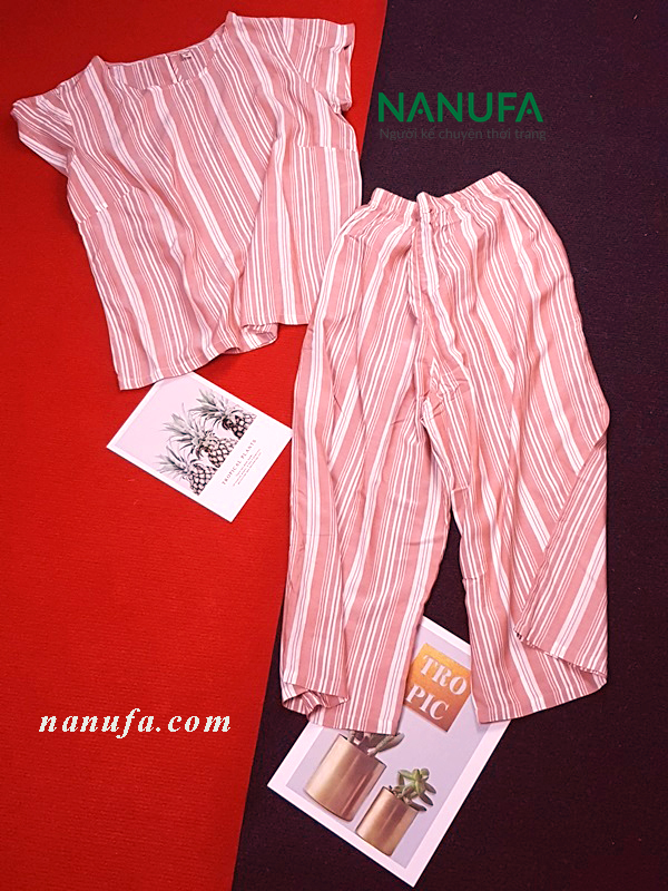 Đồ bộ tole sọc nâu trắng nhạt