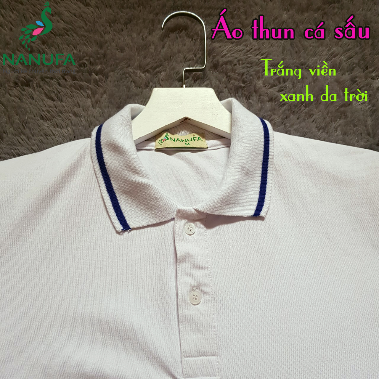 Ao-trang-vien-xanh-da-troi Áo trắng bo cổ được dệt cẩn thận