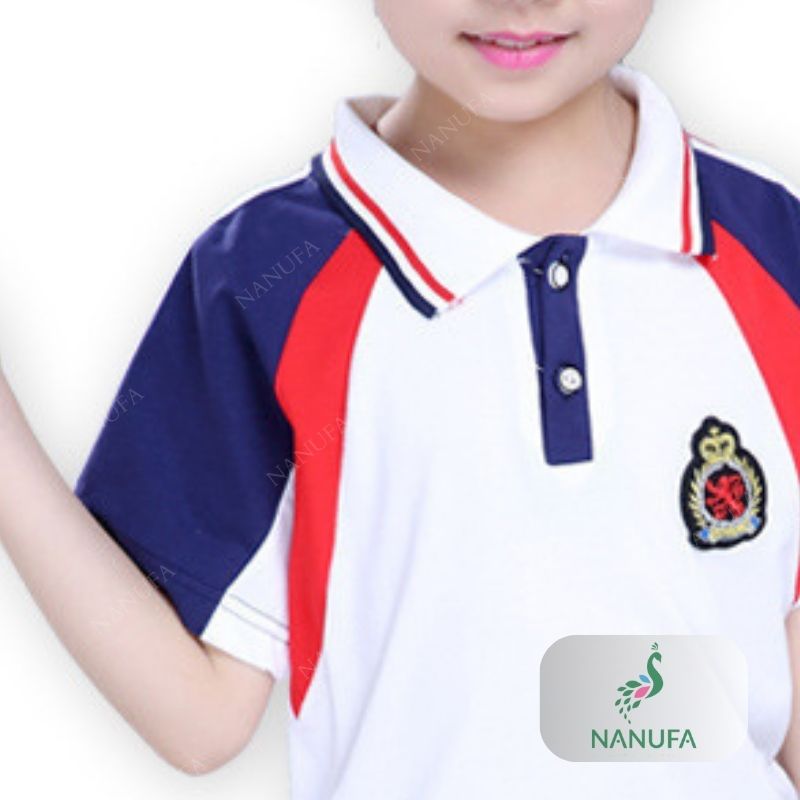 Mẫu Áo Thun Mầm Non AMN-04 Phối Màu Trắng Xanh